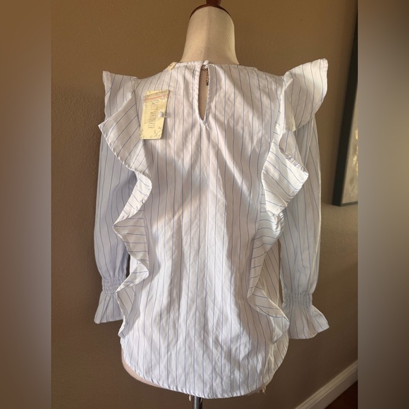 White Ruffled Striper Women's Top - Picture 4 of 7